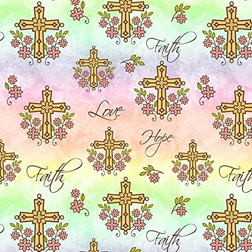 Pico Textiles 2 Ярд Руното тъкан Болт - Религиозни кръстове с любов, Вяра и надежда - Продава се The Болт -