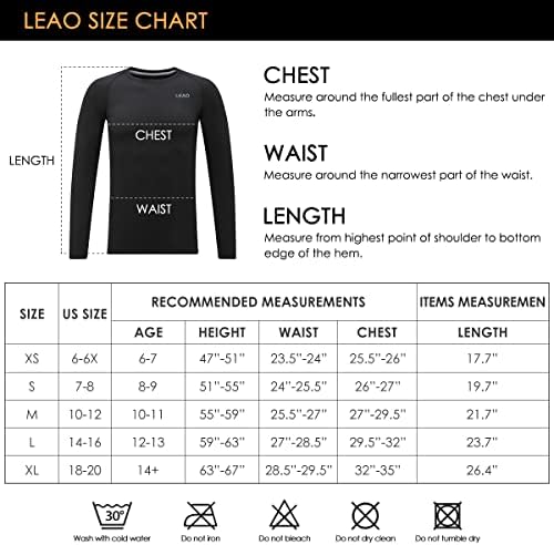 Компресиране Тениска За момчета LEAO Youth С Дълъг Ръкав От Руното, Бързосъхнеща Спортна Базова Тениска За Футбол,