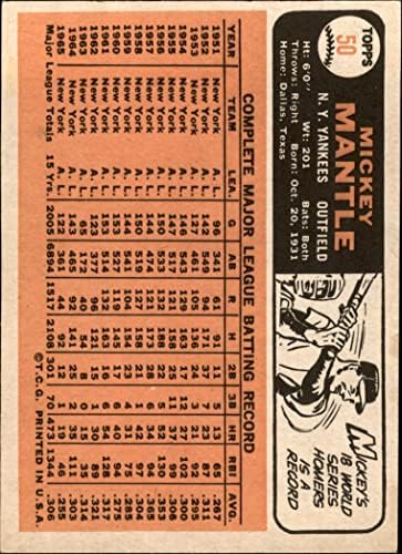 1966 Topps 50 Мики Мэнтл Ню Йорк Янкис (Бейзболна картичка) СПРАВЕДЛИВИ Янкис