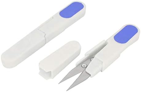 X-DREE Бяло-Синя Пластмасова дръжка За риболов за бродерия на кръстат бод Ножици за Прежда Нож с Защитен калъф