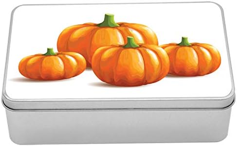 Метална кутия от Есента Тиквата Ambesonne, Фигура с Букет от Есенни плодове в Деня на Благодарността, Многоцелеви Правоъгълен Тенекиен съд с капак, 7,2 X 4,7 X 2,2, Жженый Оран