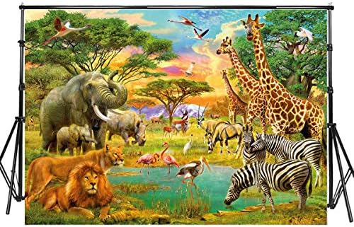 Sensfun 7x5ft Фон за Снимки на животните в Джунглата, Лятна Тропически Пустинен, Африканско Горско Сафари, в Живописна Фона на Фотосесия за Парти в чест на рождения Ден на