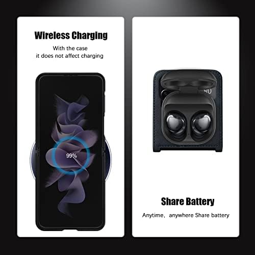 Калъф за телефон Orzero, Съвместим с Samsung Galaxy Z Flip 3 5G, текстура изкуствена кожа + Усвояването рамка PC Ультратонкая Защитно покритие - Син