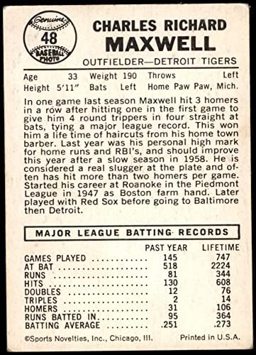 1960 Лист 48 Чарли Максуел Детройт Тайгърс (Бейзболна карта) Карта Дина 2 - ДОБРИ тигри