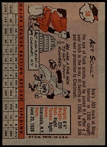 1958 Topps # 58 WT Арт Шульт Вашингтон Сенатърс (Бейзболна картичка) (Името на отбора бели букви), ДОБРИ Сенатори