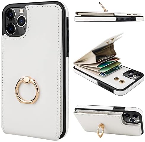 Folosu е Съвместим с калъф iPhone 11 Pro Max Чантата с държач за карти, Въртящи се на 360 ° стойка за пръстен