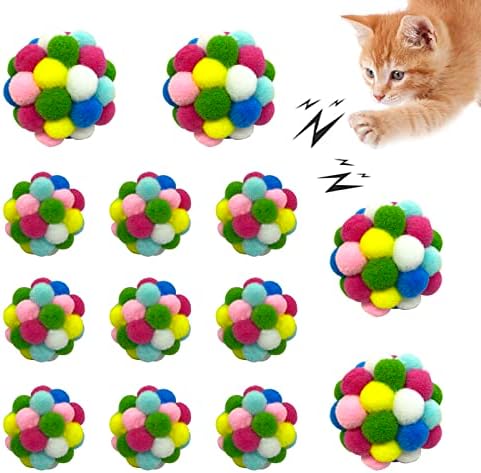 Играчка Yaonrach Cat Bell Balls - 11 Опаковки Цветни Меки Топки за Коте с Камбана Вътре, Интерактивни Пухкави