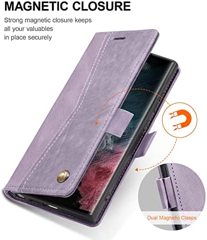 QLTYPRI Чанта-портфейл за Samsung Galaxy S23 Ultra, Ретро Чанта-портфейл от изкуствена кожа с отделения за карти, Магнитна закопчалка, флип-надолу Поставка, Удароустойчив калъф з?