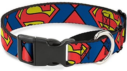 Нашийник за кучета Martingale Супермен Shield В Ивицата Син Жълт Червен от 18 до 32 инча ширина 1.5 инча