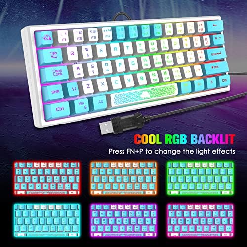 60% от Детска клавиатура и мишка Комбинирана Samll Mini RGB подсветка, Механично усещане и оптична мишка с клетъчна