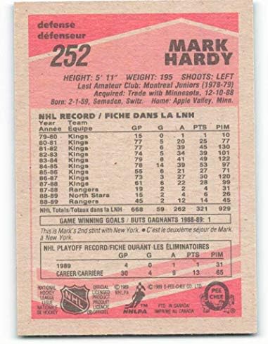 1989-90 О-Пи-Джи 252 Хокейна карта Марка Харди Ню Йорк Рейнджърс в НХЛ NM-MT