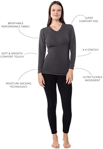Жена Термо Топ 6 Опаковки Ultra Soft Средно тегло Baselayer Top | Маслен Мека Риза С V-образно деколте и дълъг
