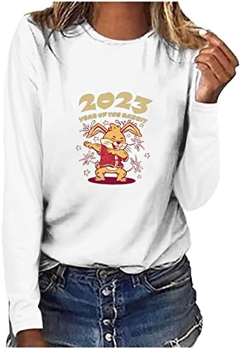 С Нов 2023 Година, Ризи с дълъг ръкав за жени, Момичета, Ежедневни Модна Тениска с кръгло деколте, Новост, Тениски, Блуза