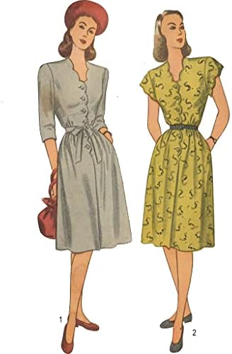 Чаено рокля с шарките на 1940-те години, красива фестончатым модел отпред - Размер: 12 (ретро размер) на гръдния кош: 30 инча (76,2 cm)