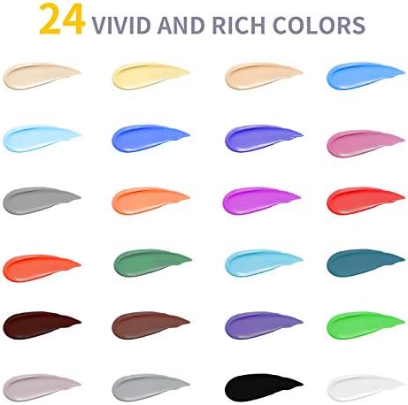 Комплект акрилни бои TBC The Best Crafts, 24 Ярки цветове-по 60 мл Всеки, Течна Акрилна Боя с богат пигмент,