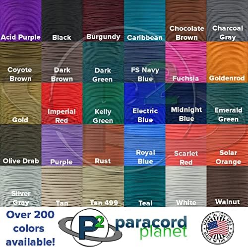 Paracord Planet - Истински Найлонов Паракорд Тип III 550 Различни цветове и размери, – Якост на опън 550 паунда