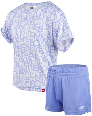 Комплект активни шорти New Balance за момичета - тениска за изказвания от 2 теми и спортни шорти (4-12)