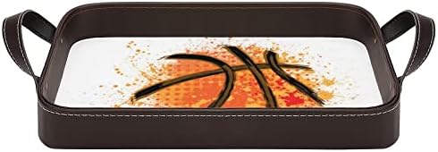 Баскетболен Кожена Табла-Органайзер Сервировочный Тава с Дръжки Декоративен Поднос за Домашна Кухня на Всекидневна