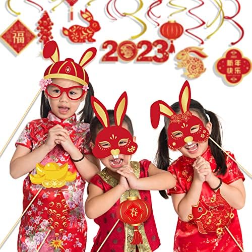 SOCOLINE 25 бр. Подпори за Фотобудки на Китайската Нова Година, Подпори за фотосесия Година на Заека, Китайските