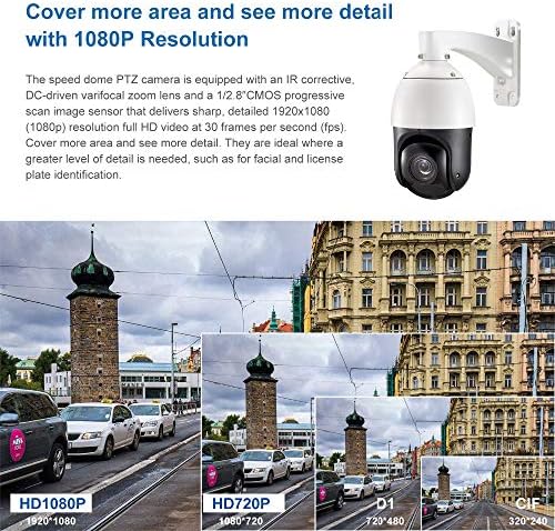 EVERSECU 2-Мегапикселова PTZ камера за сигурност с автоматично превключване, 20-кратно Оптично увеличение, HD