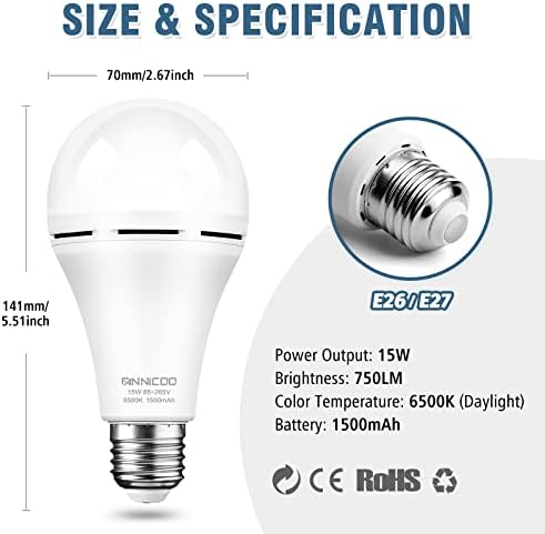 1500 mah Акумулаторна лампа за аварийно осветление при спиране на тока е 15 W 80 W Еквивалент на резервна батерия