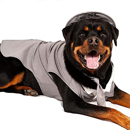 Сватбен костюм Мидли за кучета в Смокинг - Сив цилиндър и Каишка (X-Large)