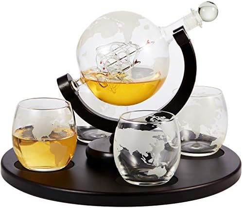 Гарафа за уиски Berkware с надпис Глобус и Вътрешния стъклен кораб, ръчно изработени - Подаръчен комплект от