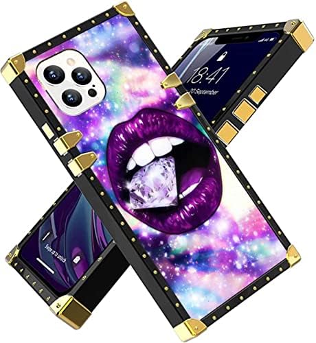 Съвместим с Квадратна корпус на iPhone 13 Pro, украсен с Тайнствени Лунни Звезди Небесен Цветисти Луксозно Украшение