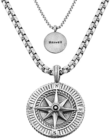 MYKA - Персонални Мъжко Колие с отложено във вид на компас, с гравиран от сребро 925 проба - Индивидуален Годишен