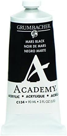 Акрилна Боя Grumbacher Academy, Лъскава, Метална туба с 90 мл/3 унции, Цвят Mars Black