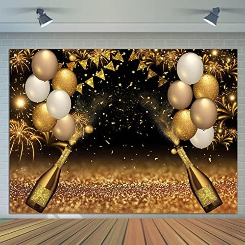 Черно Златен Фон за Снимки с Балони 7x5 метра на ден, Рожден Ден, Абитуриентски Вечер, Боке с Шампанско, Фон