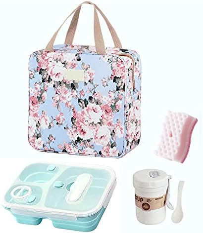 Чанта за обяд, чанта-тоут за жени и мъже -Комплект от 3 многократна употреба кутии за Обяд, Водоустойчива Чанта-хладилник,