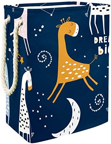 Inhomer Сладък Зимен сън Жираф и Звездното Небе 300D Оксфорд PVC, Водоустойчив Кошница за Дрехи, Голяма Кошница