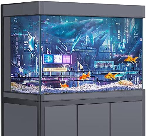 Фон за аквариум 3D Научно-фантастичен град Кийт Розов Неон HD Печат Тапети местообитание за Влечуги Аквариум