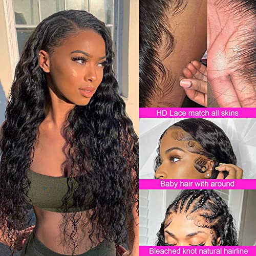 360 Перуки от естествена коса на дантели с водна вълна, Перуки, изработени от Човешка Коса за черни жени, HD
