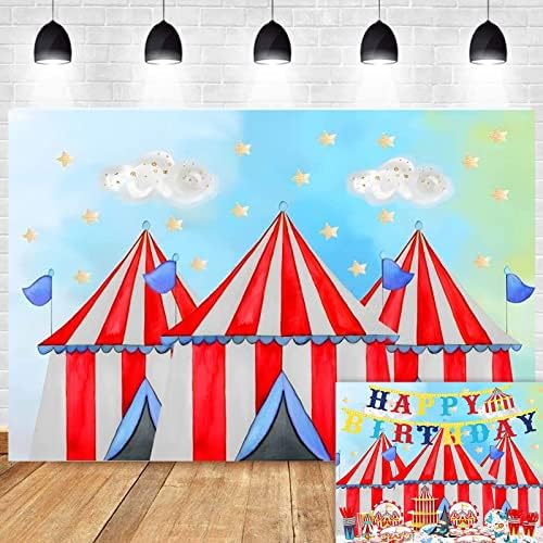 Eainb 7x5ft Червена Ивица на Циркова Палатка Карнавальная Тема Детски Рожден Ден Фон За Снимки Знаци на Циркови