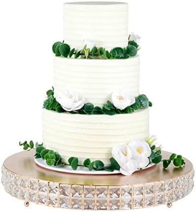 Kyriathe 14-Инчови Бродирани Мъниста Поставка за Торта с Блестящи Кристални Мъниста Поднос за Сервиране Десерт