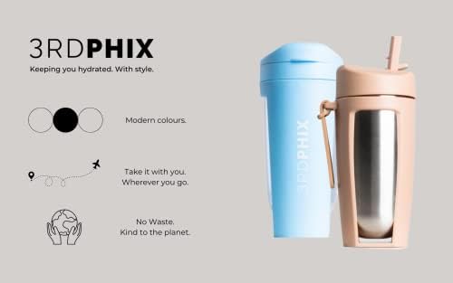 3rdphix Изолирано бутилка за вода уникална форма, от неръждаема стомана, защитена от пот, вградена соломинка,