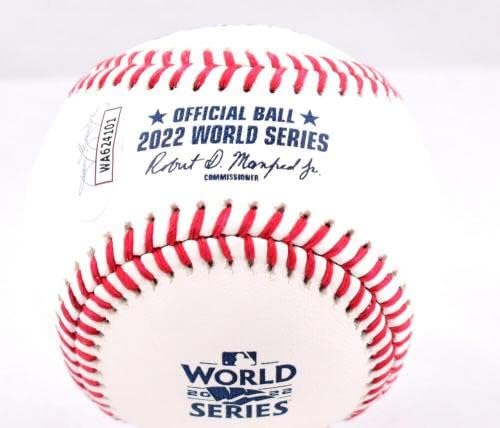 Бейзболни топки с автограф Чеса Маккормика Rawlings OML 2022 WS - JSA W * Blue - Бейзболни топки с автографи