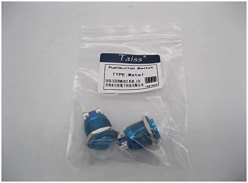 UNCASO 2 елемента 16 мм 5/8 Черен Метален Незабавен Бутон превключвател 1NO SPST 3A/12-250 В (син цвят)