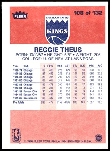 1986 Fleur 108 Реджи Теус Сакраменто Кингс (баскетболно карта) NM/ MT Kings UNLV