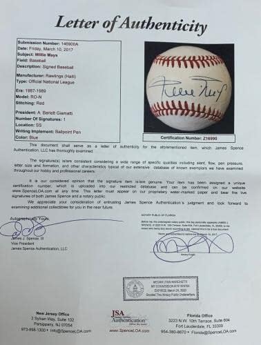 Бейзболни топки с автограф на Уили Мэйса, Подписан от Националната Лига бейзбол JSA COA + Case Z16990 - Бейзболни