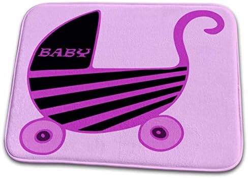 3dRose Розово-черно, детска количка с надпис Baby - Постелки за баня (rug-41644-1)