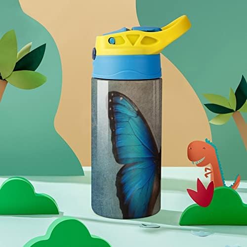 Бутилка за вода Със Сламен Синята Пеперуда Изолировала Вакуумную Чаша 500 ml От Неръждаема Стомана За Училище