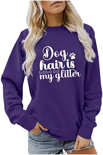 Dog Hair is My Glitter Ежедневните Свободни Блузи за Жени, Модни Тениска с Дълъг Ръкав и Писмото Принтом, Забавна