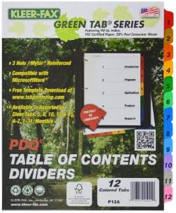 Разделители съдържание Kleer-Факс PDQ, Набор от 12 раздела, Един комплект, в Различни цветове (41912)