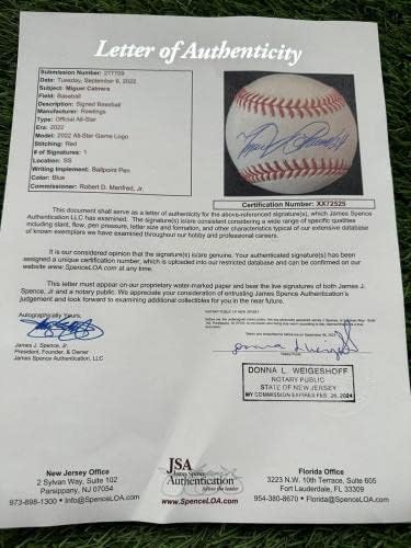 Мигел Кабрера подписа бейзболни топки за Мача на звездите 2022 година JSA LOA с автограф