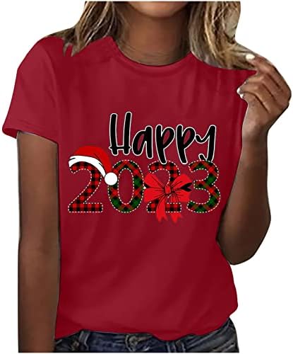 Честита Нова Година 2023, Върхове Със Забавна Писмото Принтом, Летни Тениски С Кръгло Деколте и Къс Ръкав, Основни