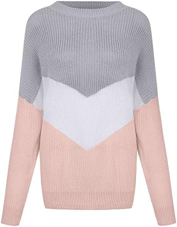 Пуловер с кръгло деколте във формата на Цветен Блок за Жените, Есен-Зима, Дълъг Ръкав, Удобна Свободен Вязаный