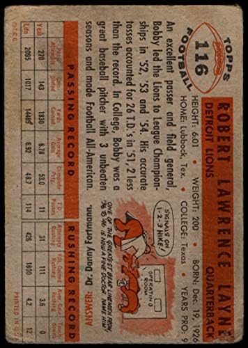 1956 Topps 116 Боби Лейн Детройт Лайънс (Футболна карта) АВТЕНТИЧНИ Лайънс Тексас
